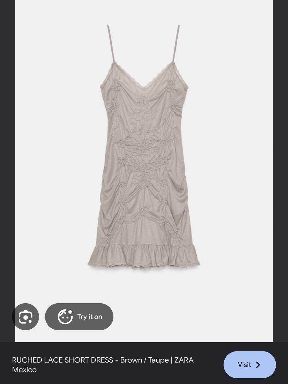 ZARA Ruched Lace Short Dress in Taupe